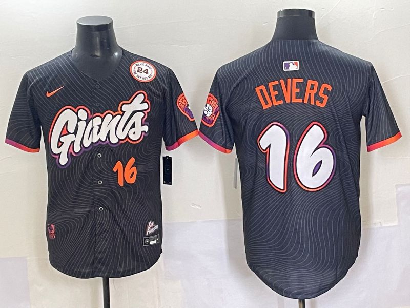 Men 2025 San Francisco Giants #16 Devers Black Joint Name Nike MLB Jersey style 6